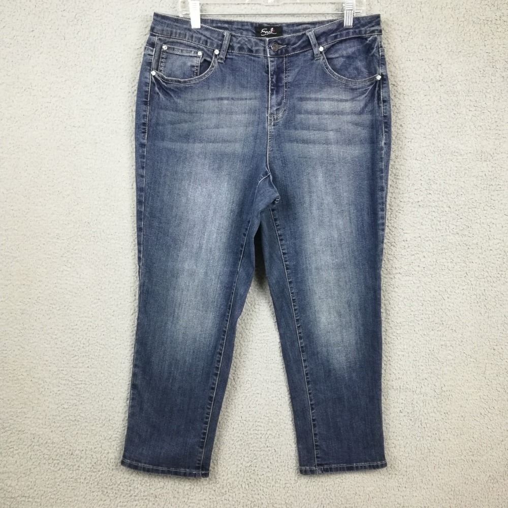 Earl Jean Womens Jeans Straight Crop Blue Denim Jeweled Cross Medium Plus 16W